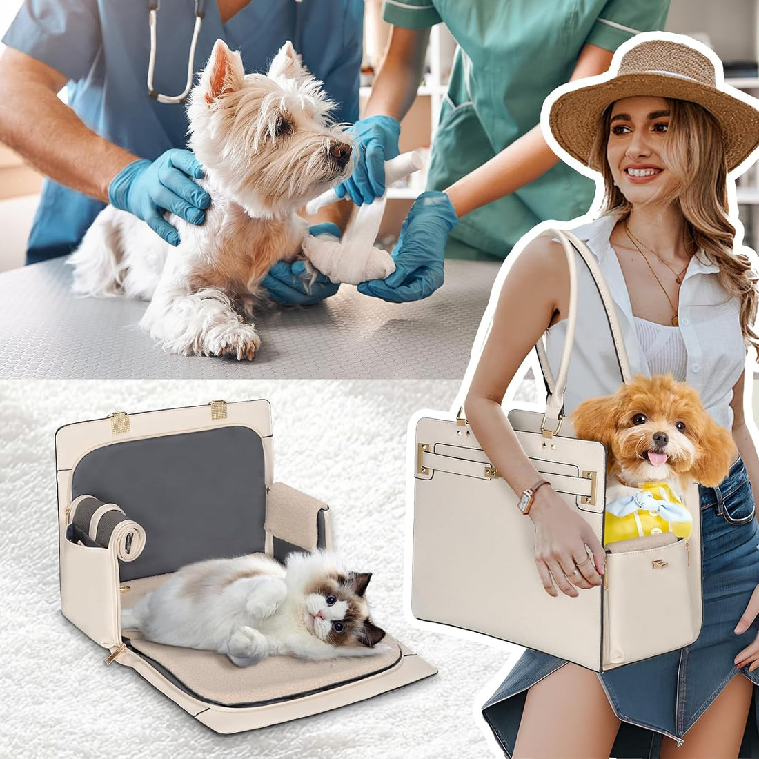 2-in-1 Stylish Dog Purse Carrier Soft-Sided Carriers Travel Tote Bag