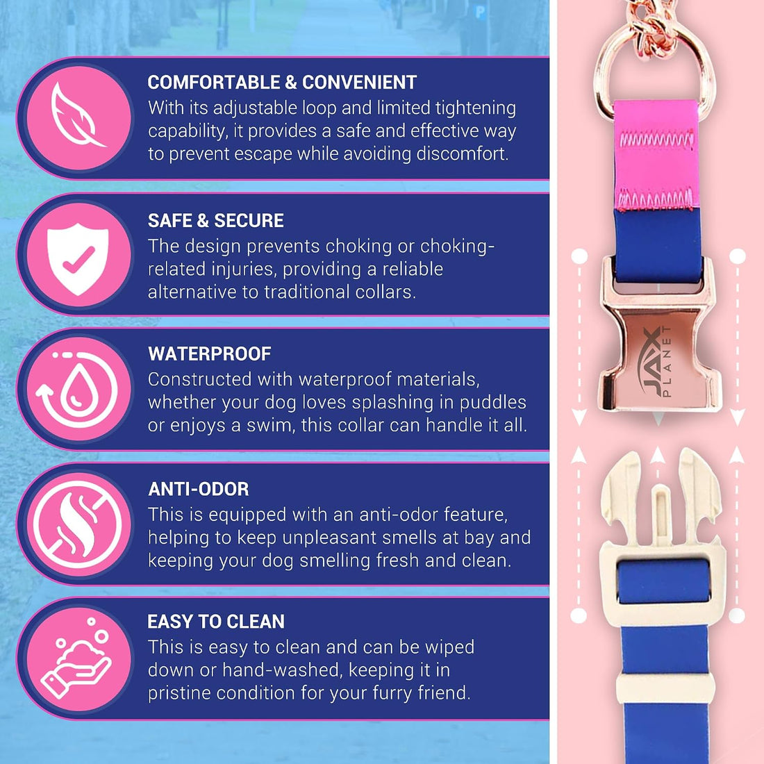 Jelly No Pull No Slip Waterproof Martingale Collar for Dogs, Blue Rose