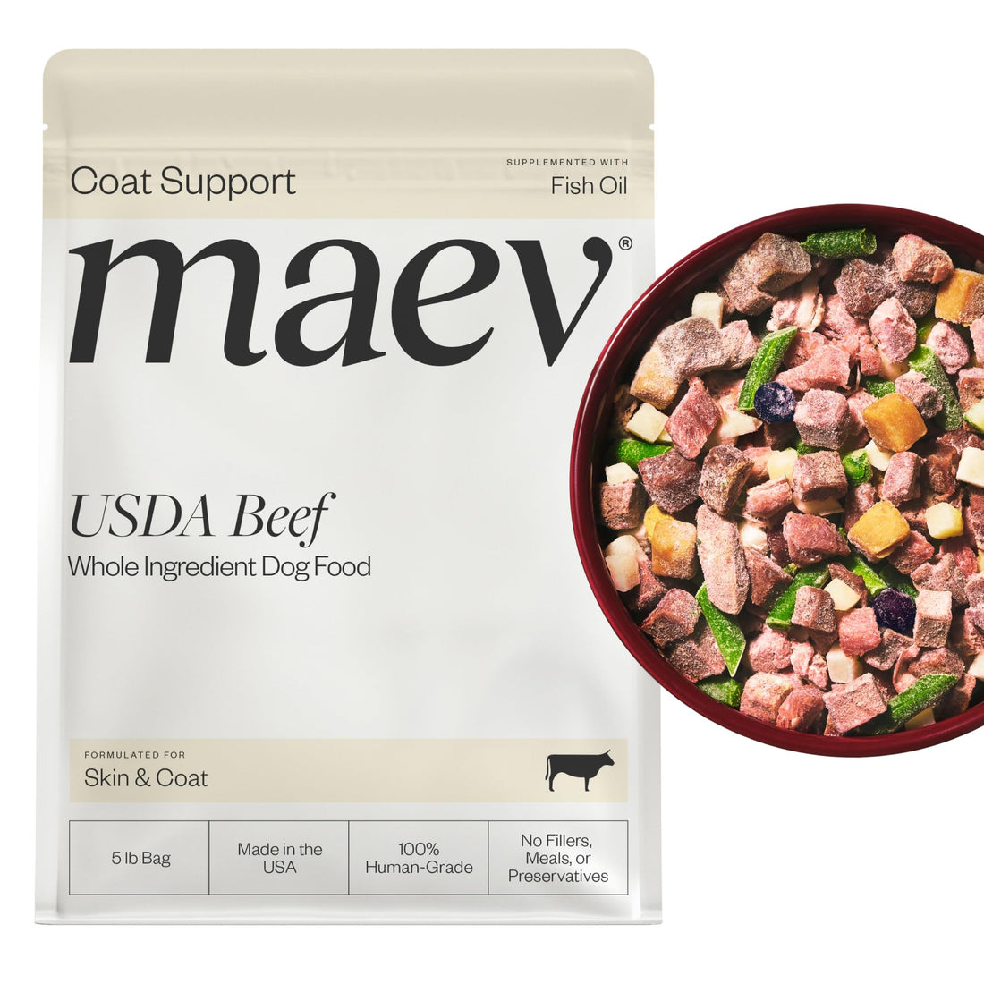 Maev Human-Grade Fresh-Frozen Beef Dog Food, Skin & Coat Formula