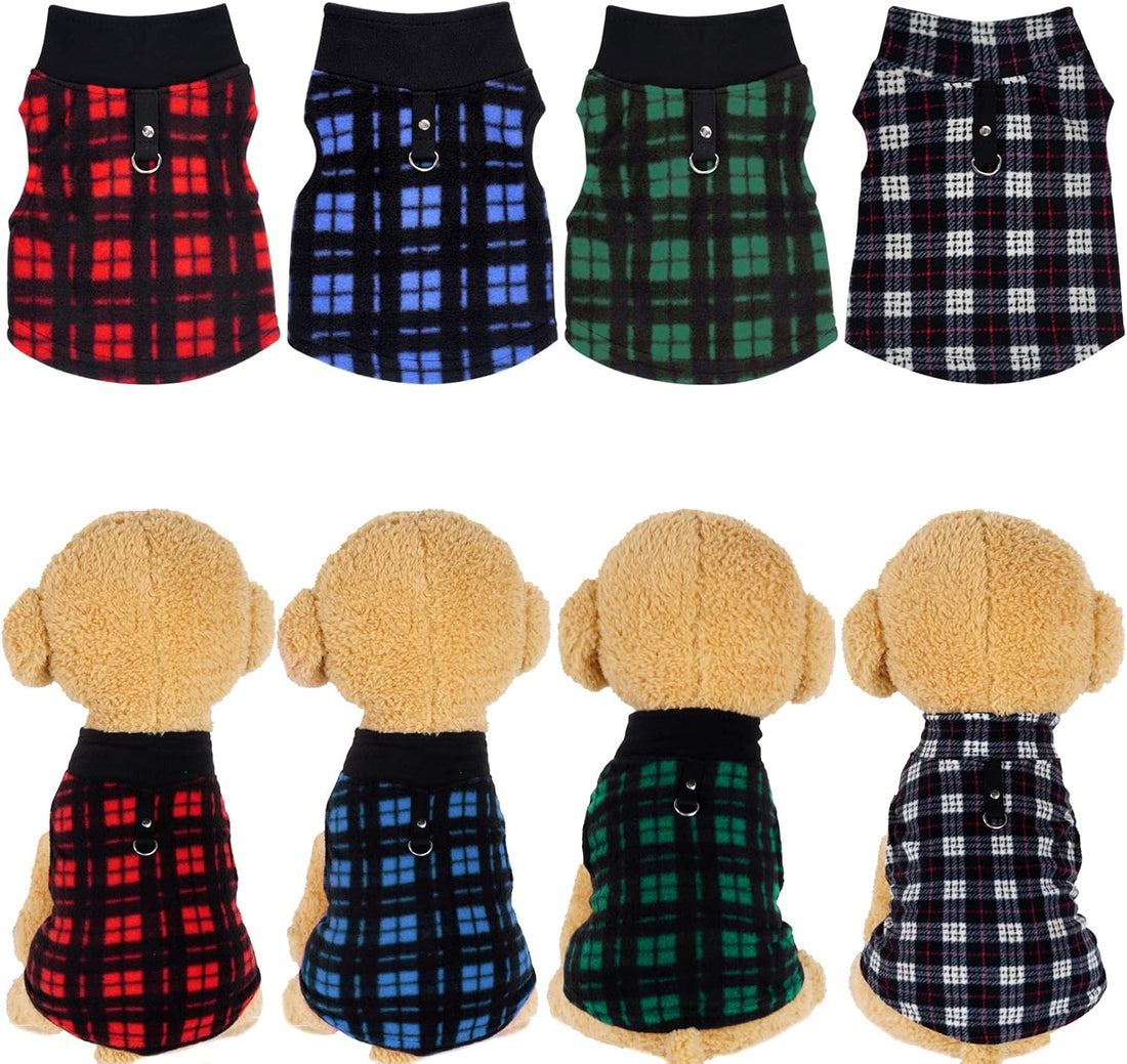 Rbenxia 4 Pieces Buffalo Plaid Dog Sweaters with Leash Ring Soft