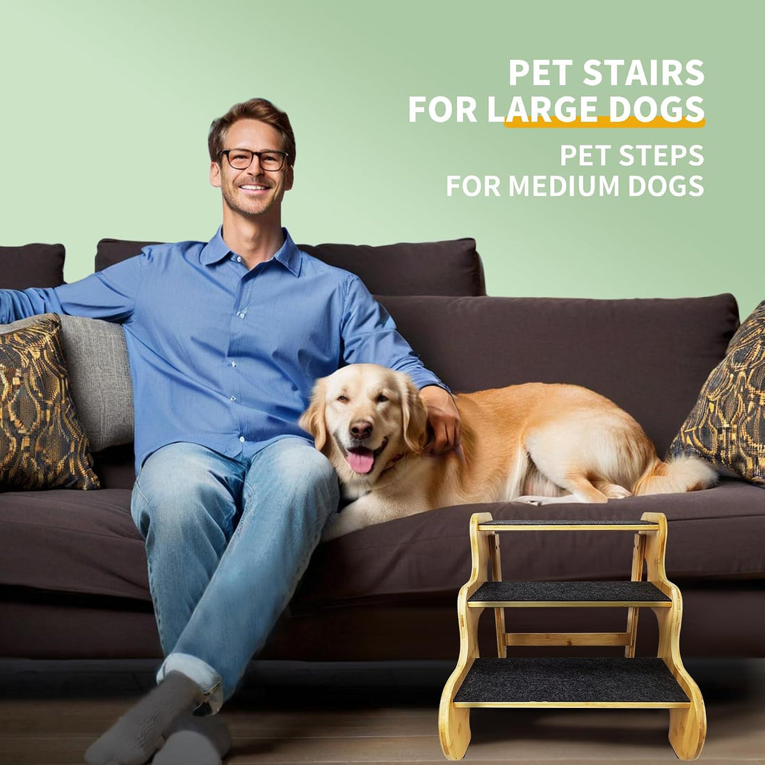 Dog Steps for Bed,Dog Stairs for Large & Oldder Dogs,Bamboo Pet