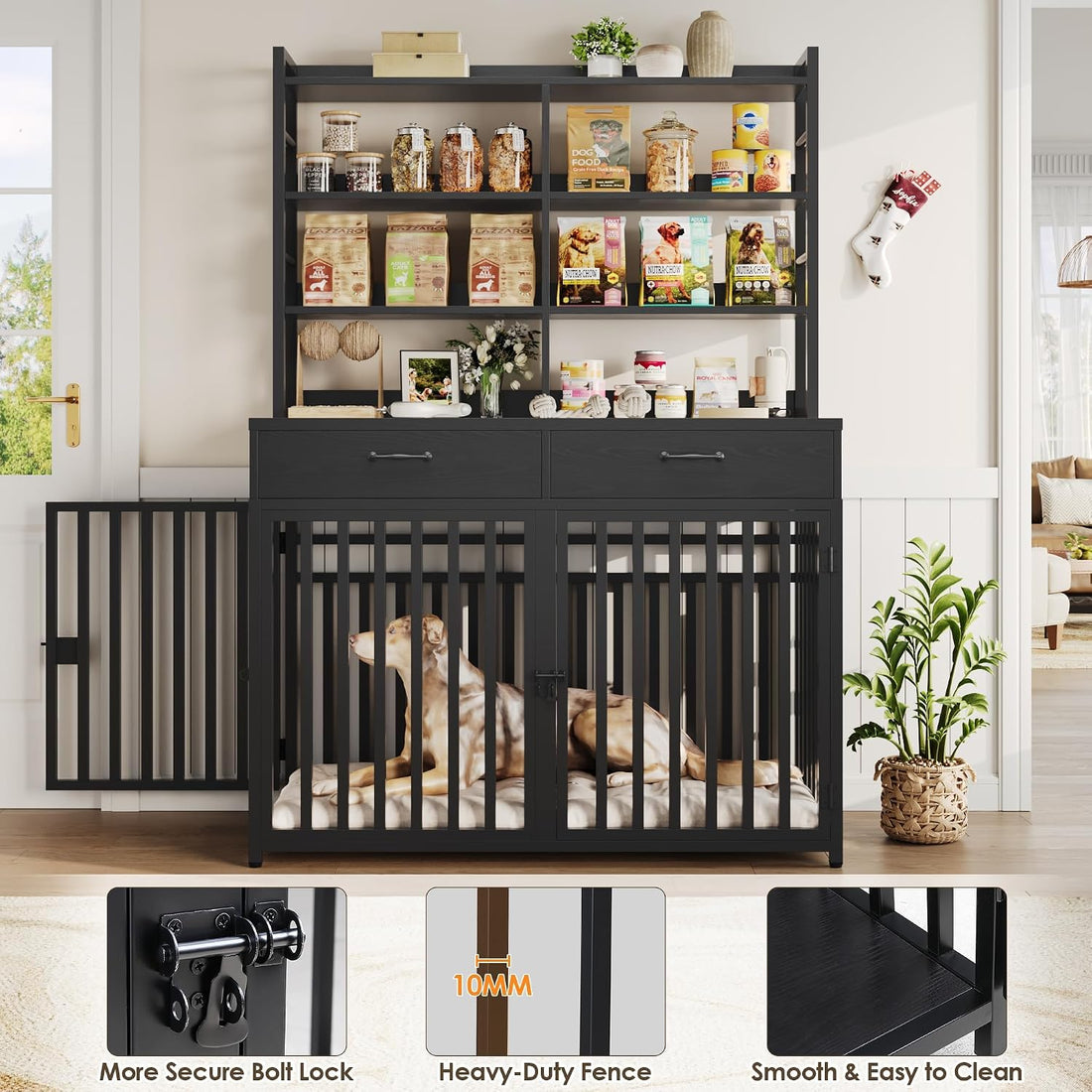 Keyluv 71''H x 47.2''W Large Dog Crate Furniture with 4-Tier Shelves