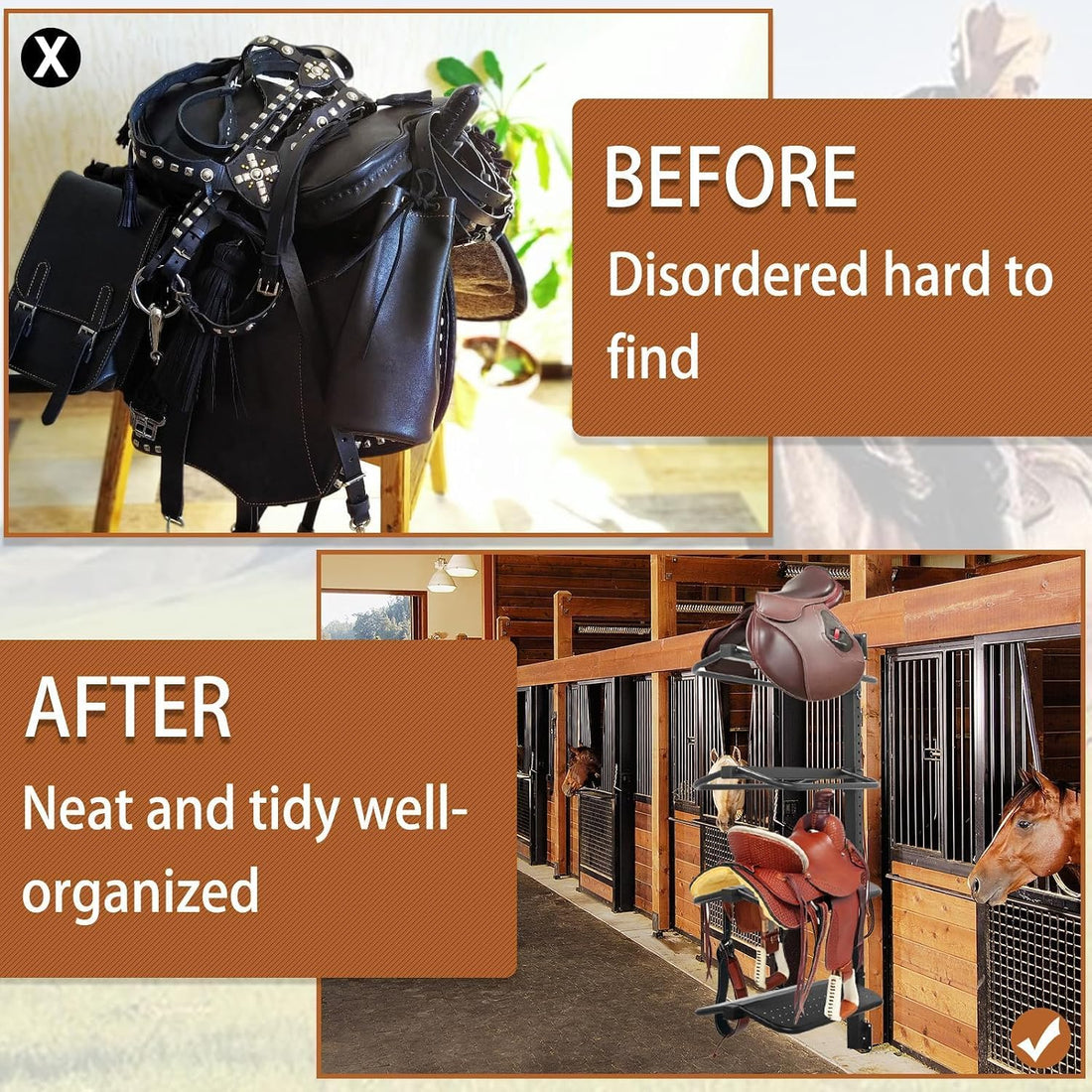 Sidasu Saddle Rack Wall Mount 4 Tier, Heavy Duty Horse Tack Storage