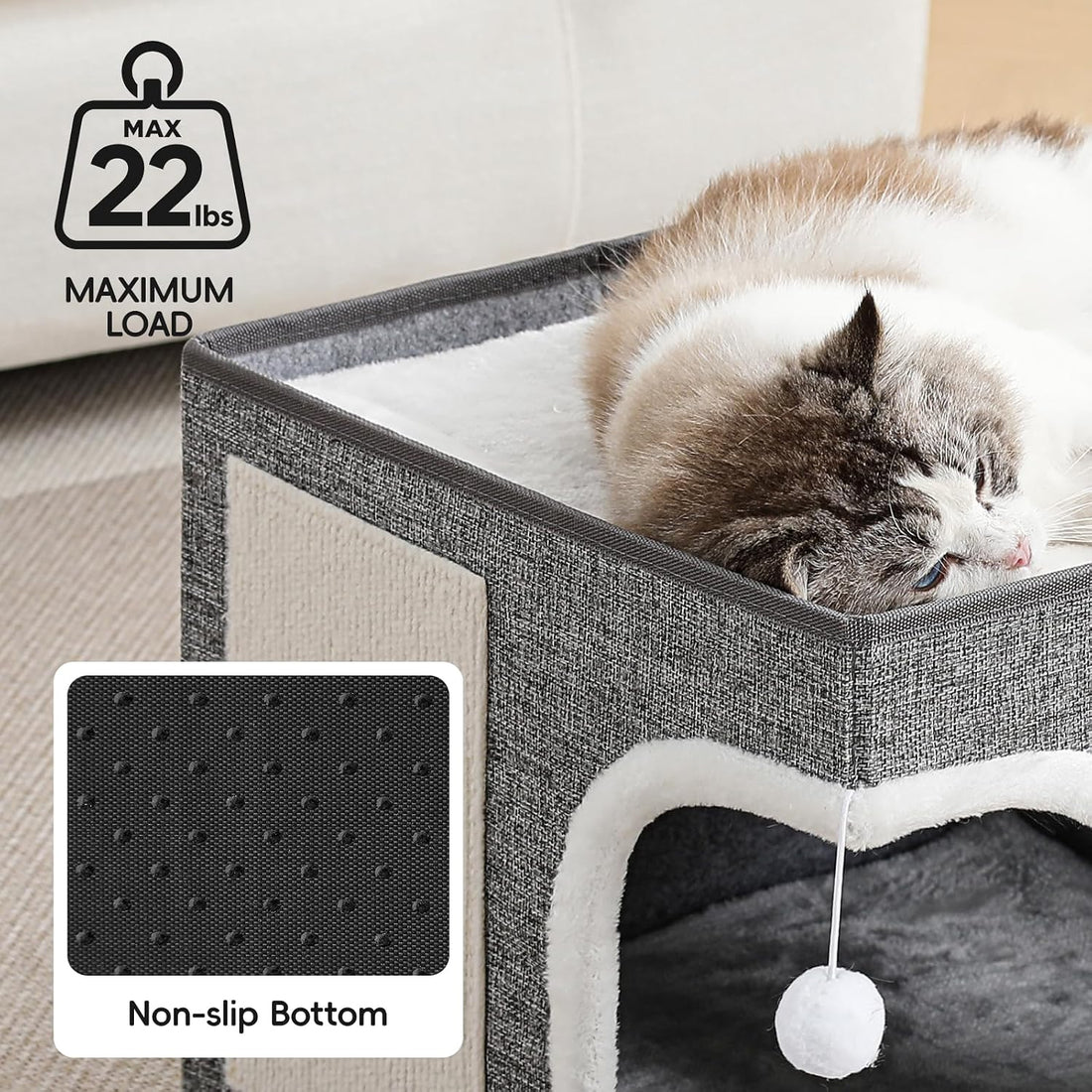 Cat Beds for Indoor Cats, Large Kitten Bed with Scratch Pad