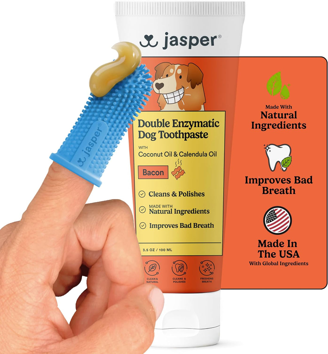 Jasper 360 Dog Tooth Brushing Kit and Dog Toothpaste (Bacon) Kit