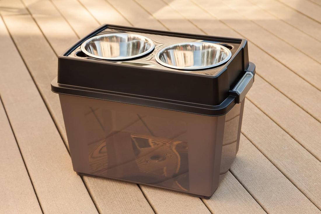 IRIS USA Dog Bowls Elevated with Storage, 15" H Raised Feeding Station