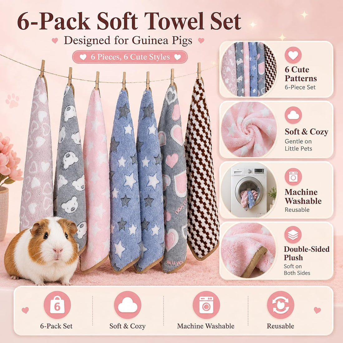 Grddaef Guinea Pig Fleece Blankets 6 Pieces Waterproof & Washable