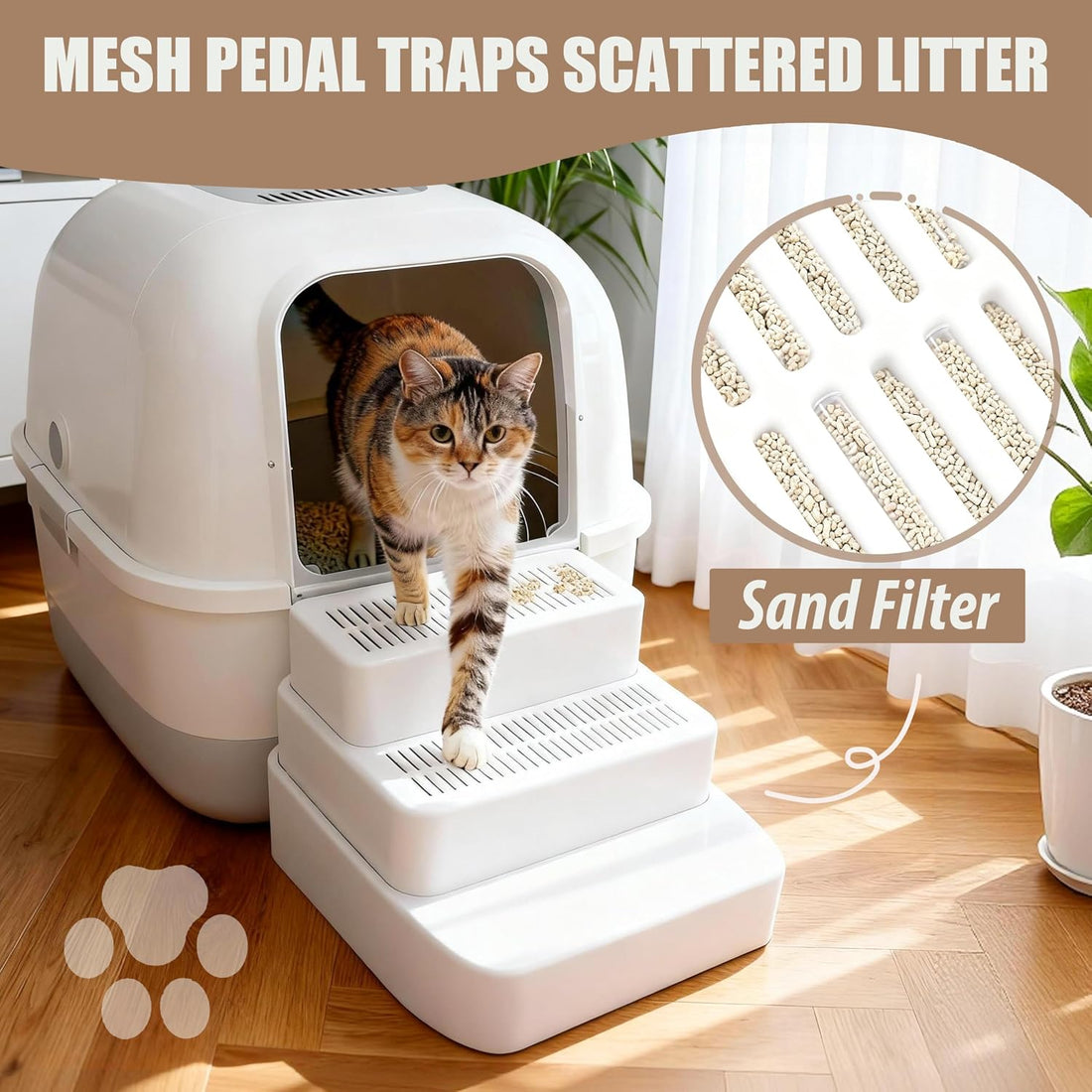 3 Steps Cat Litter Box Step with Cleaning Brush for Automatic Litter