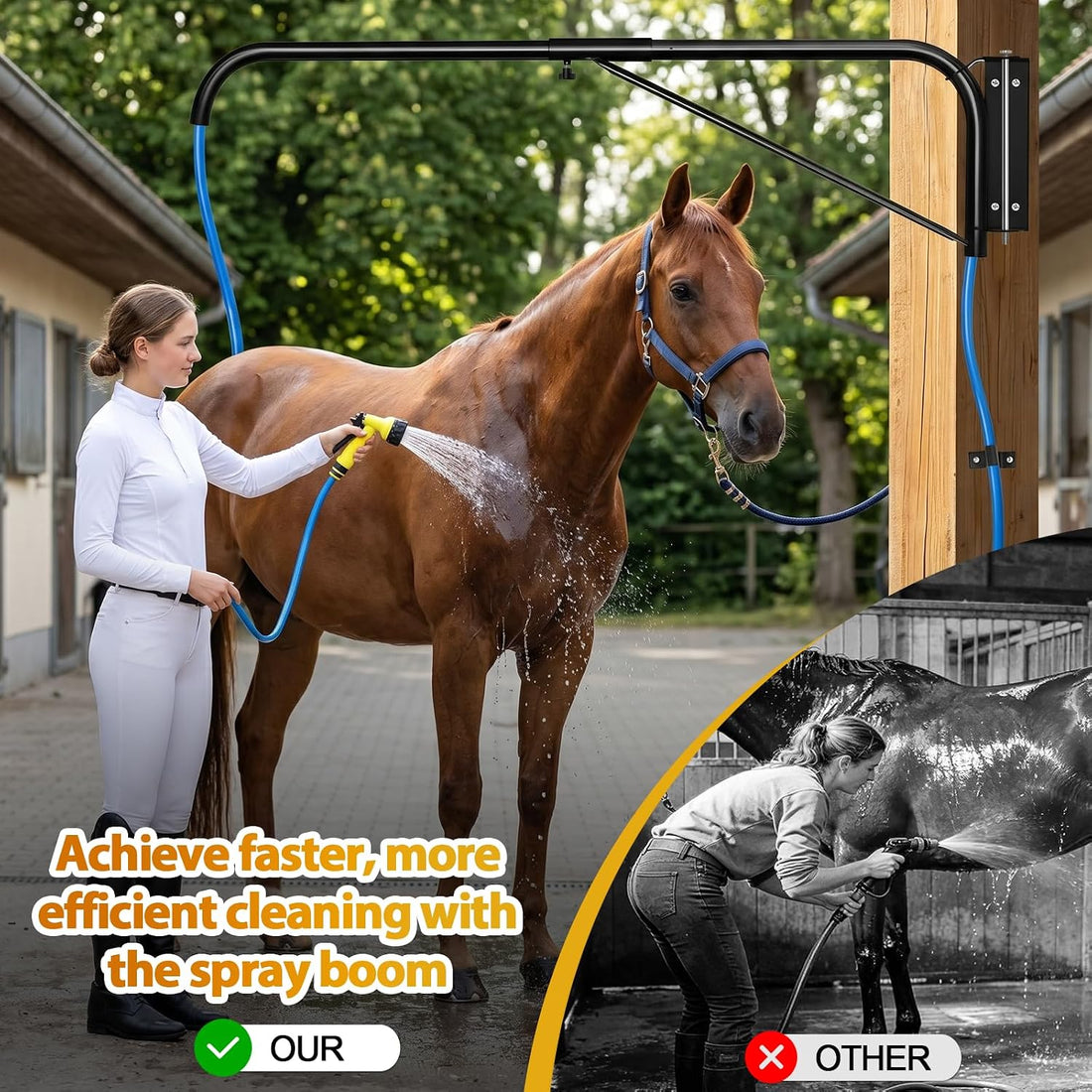 Adjustable Hose Spray Boom, Prevents Hose Tangling & Horse Trampling