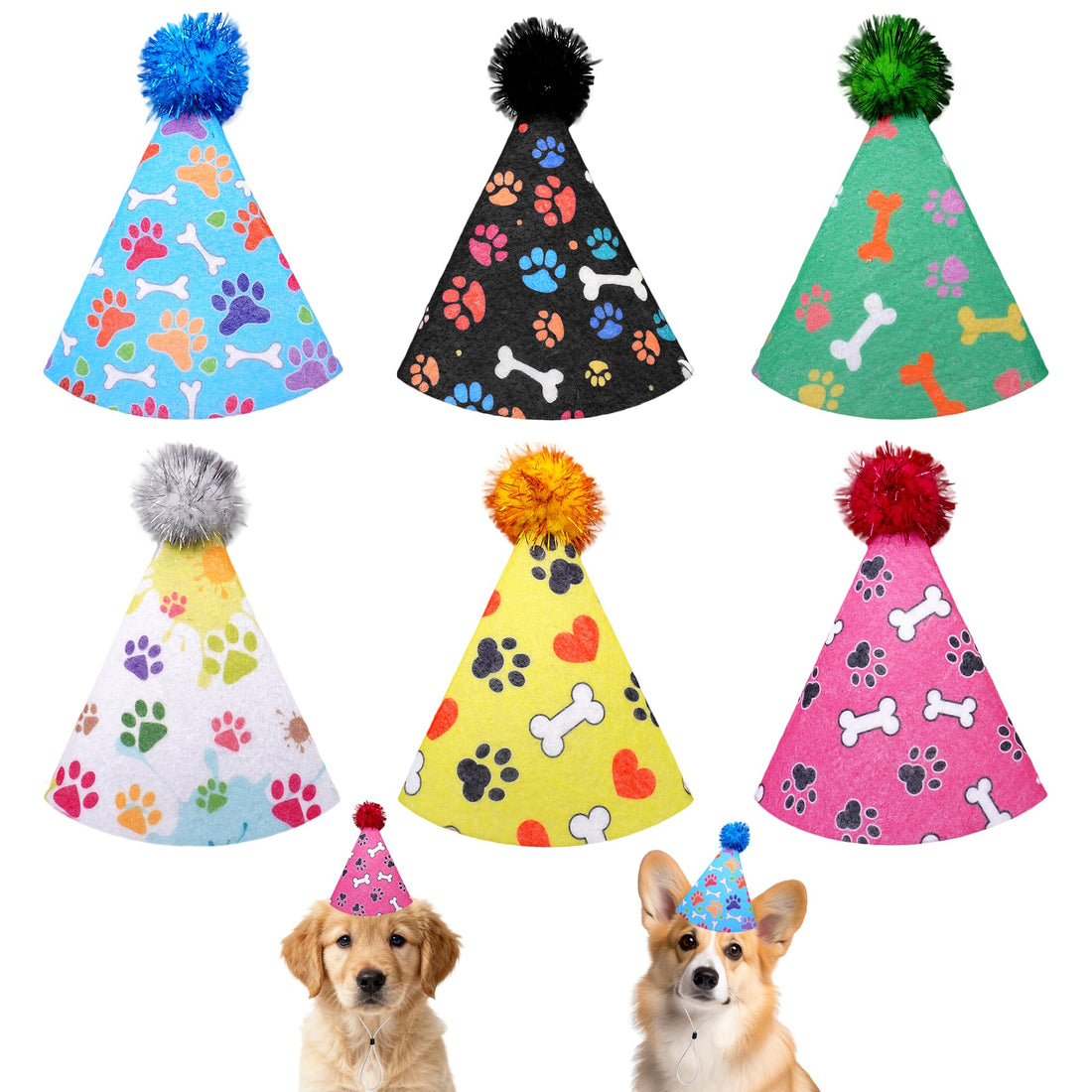JpGdn 6pcs/Pack Dog Birthday Hat Party Hats Supplies for Small Medium