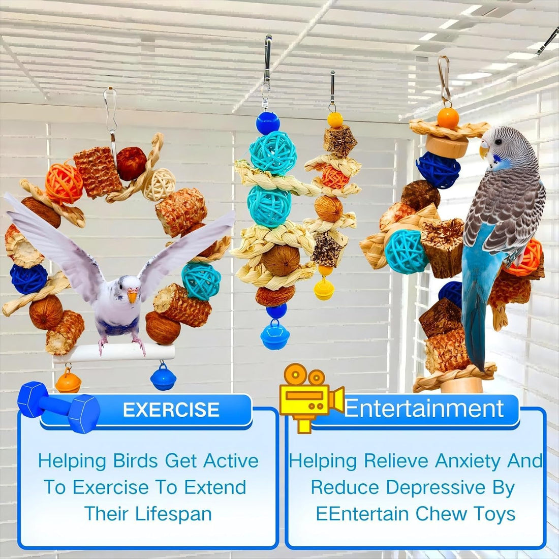XLpeixin Parakeet Swing Toys,Bird Cage Hanging Chewing Toys,Natural
