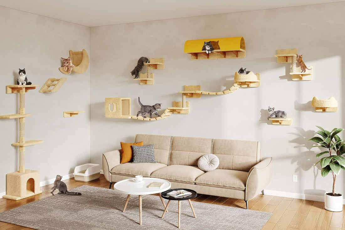 Cat Wall Shelves, 18-in-1 Cat Wall Furniture Set w/Tunnel & Bridge