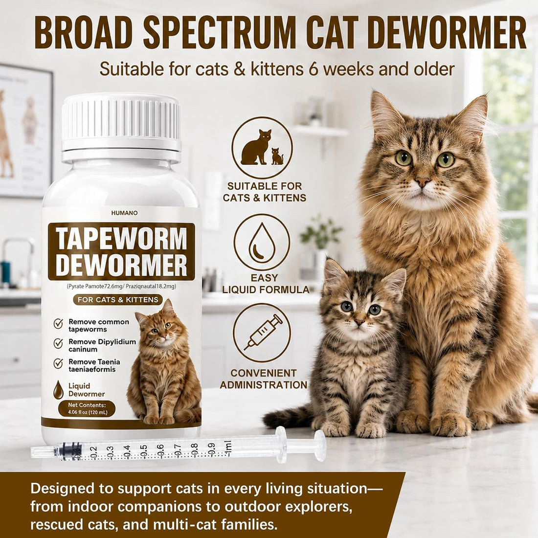 Dewormer for Cats Broad Spectrum Cats Tapeworm Dewormer for Tapeworm