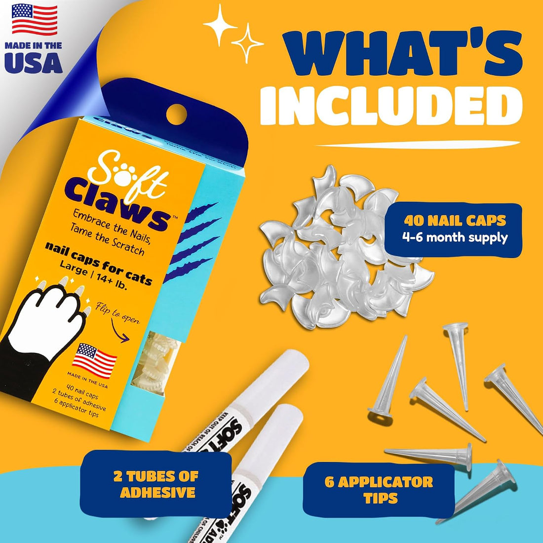 Soft Claws Nail Caps for Large Cats, 40 Caps