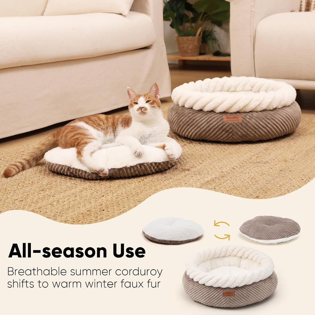 FUKUMARU Cat Bed, Calming Donut Dog Beds