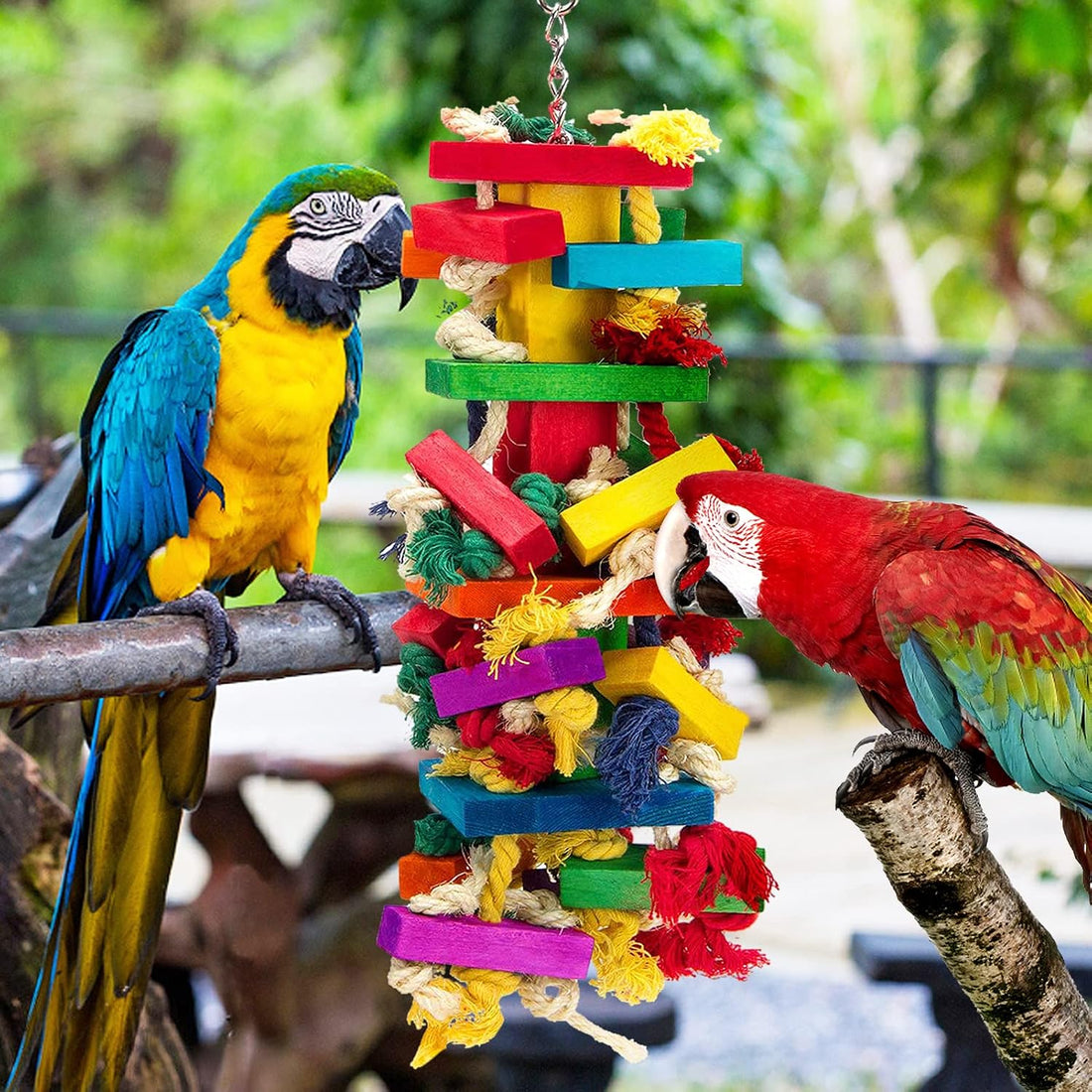 Extra Large Natural Wood Bird Toys for Macaws, African Grey