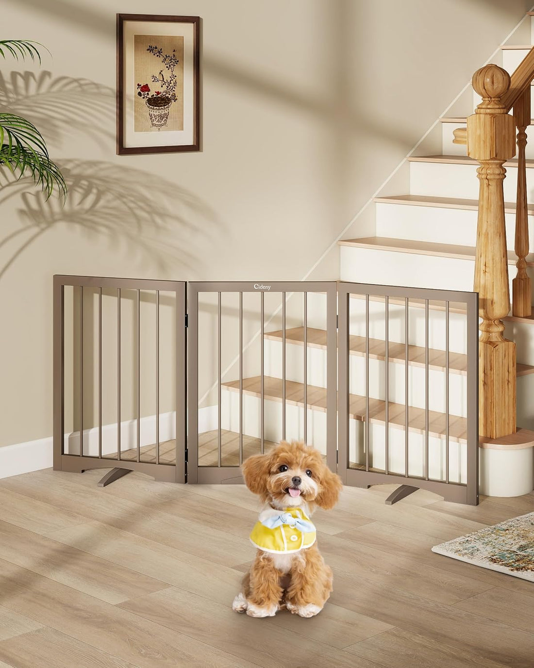 Free Standing Dog Gate Indoor, Foldable Dog Gate for Stairs Doorways