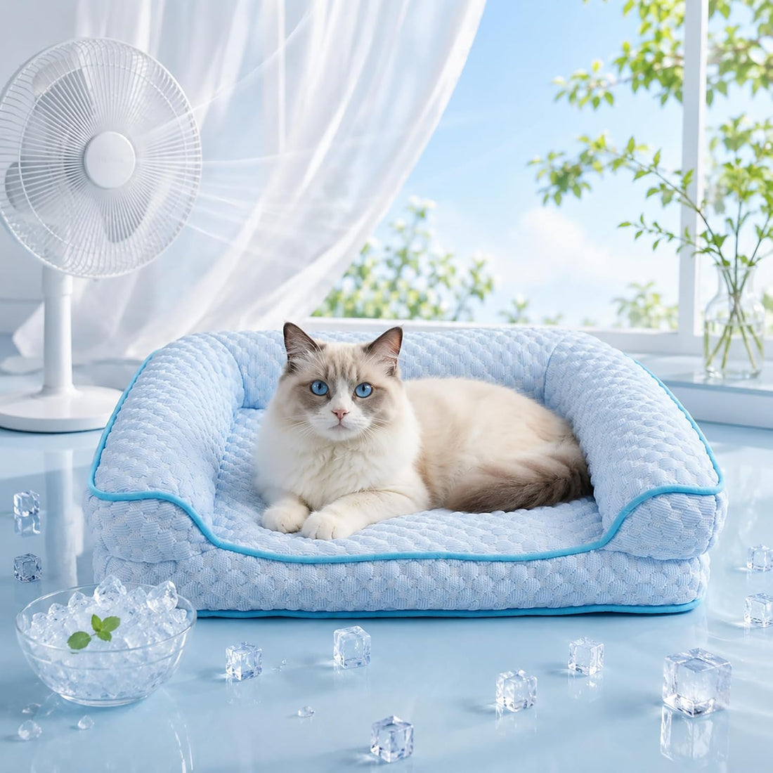 Water-Fill Cooling Cat Bed, Thick Cushion, Raised Bolsters