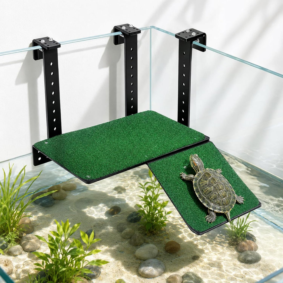 Hanging Turtle Basking Platform with Ramp & Artificial Grass Floating