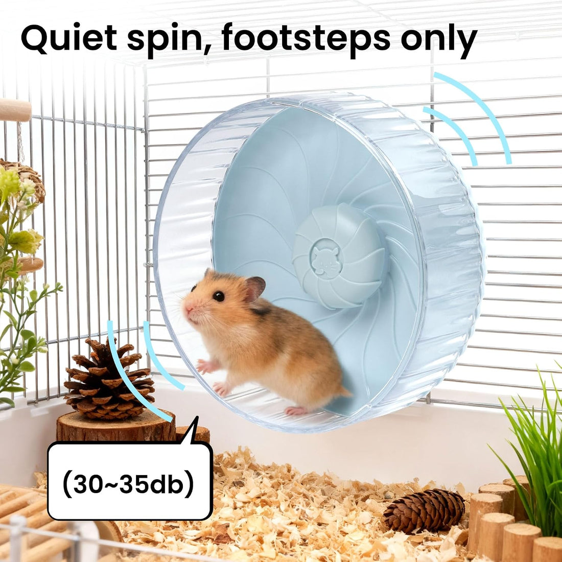 8 inch Silent Hamster Wheel, Stand-Free Cage Spinner, Blue