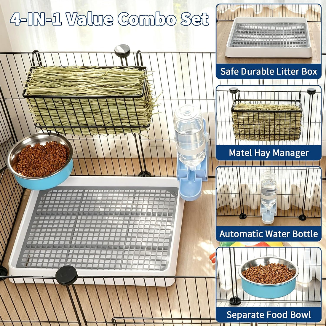 FHTONGE 4 in 1 Guinea Pig Litter Box with Feeder Combo Set for Cage