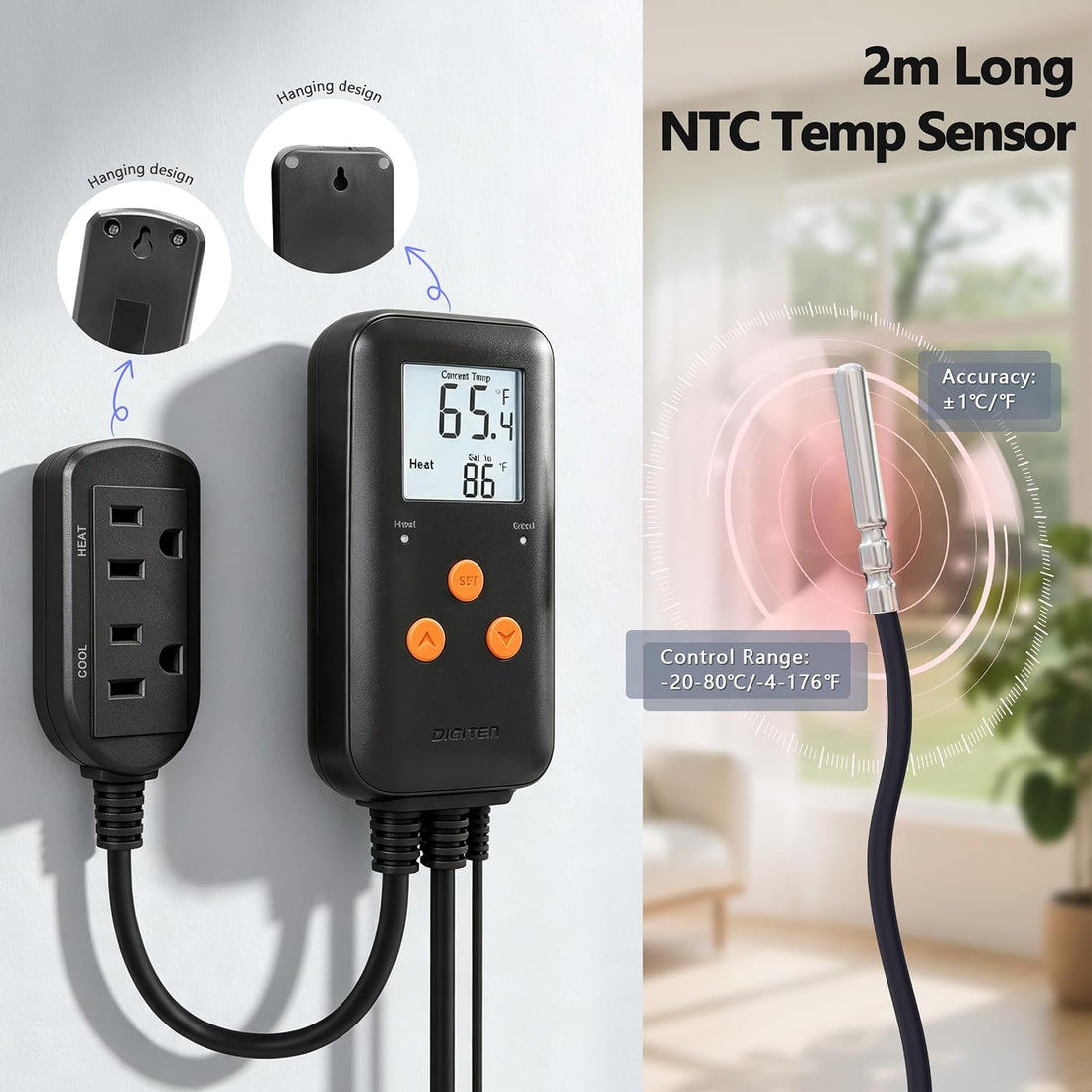 DTC-1021 Dual Heat Cool Temperature Controller, 10A Thermostat
