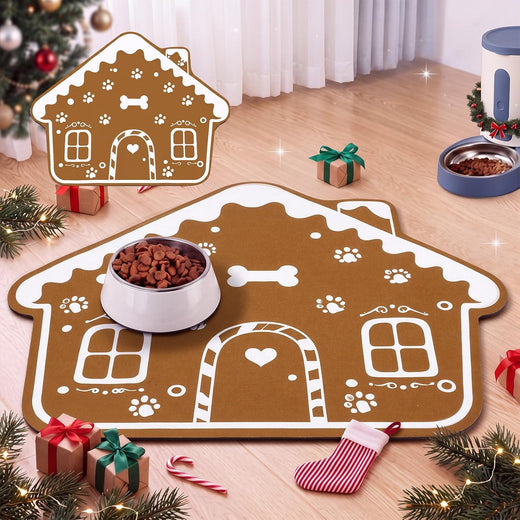 Janinka 24"x18" Gingerbread House Christmas Pet Feeding Mat