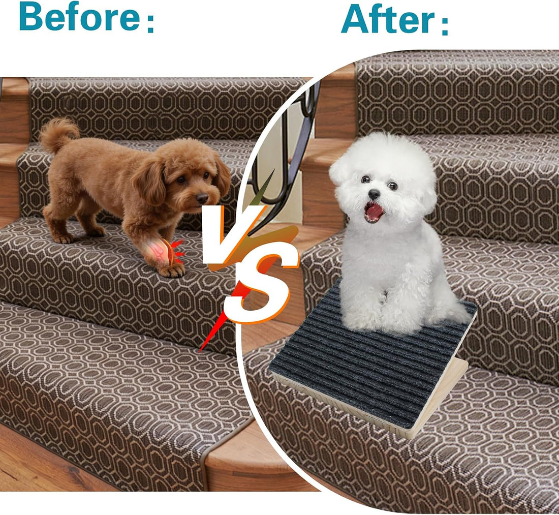 Dog Ramp for Stairs Adjustable Height & Foldable Wooden Pet Ramp