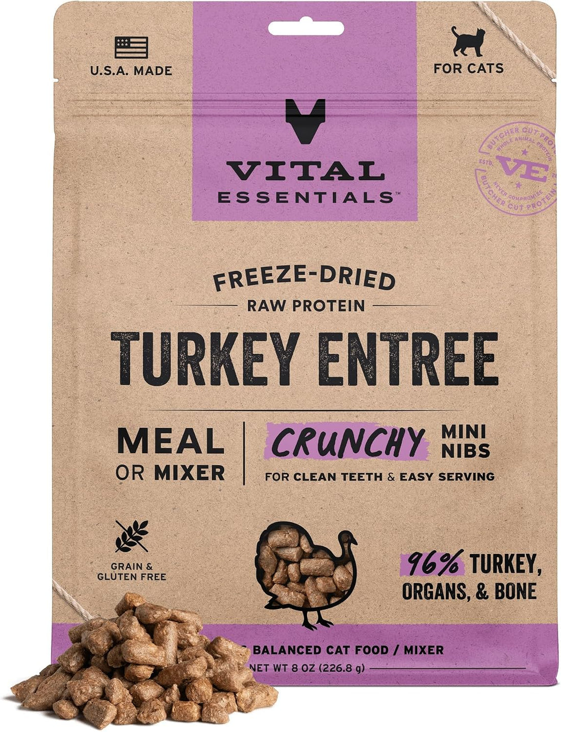 Vital Essentials Freeze Dried Cat Food, Rabbit Crunchy Mini Nibs