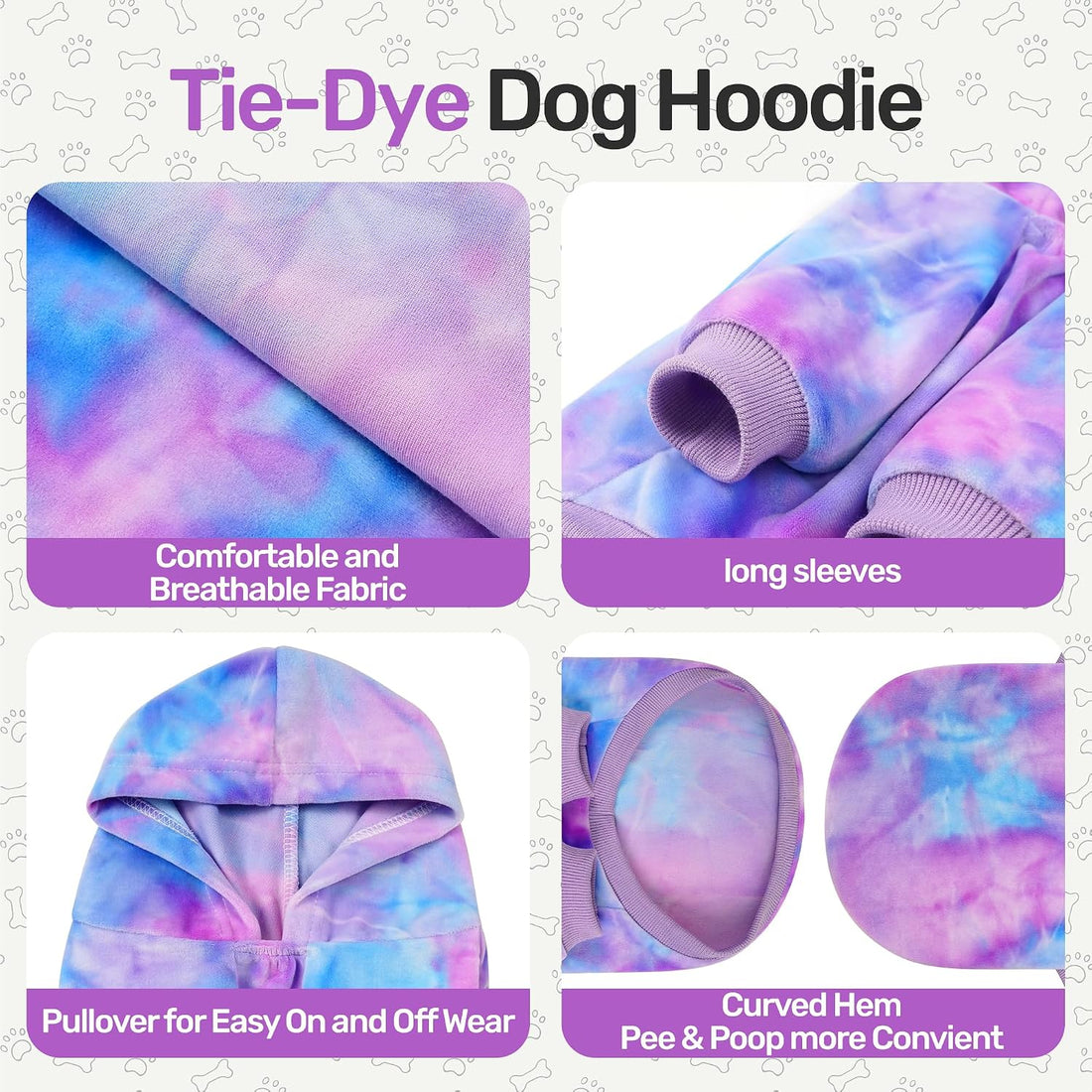 YUDODO Tie Dye Dog Hoodie, Soft Pullover Dog Sweatshirt for Small Dogs
