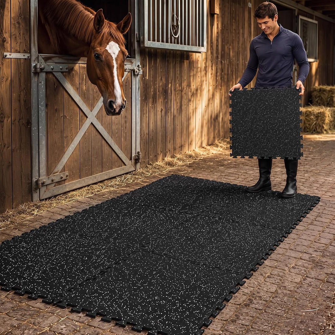 Dilunave 6 Pack Horse Stall Mats, 4 x 6 ft Rubber Interlocking