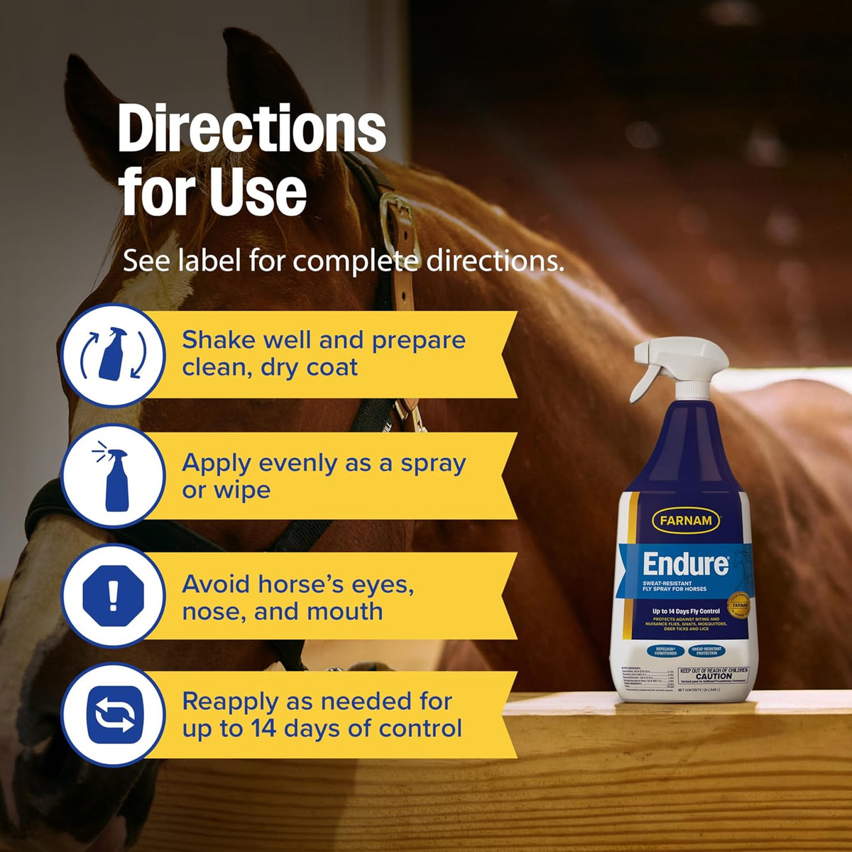 Farnam Endure Fly Spray for Horses, Long-Lasting Fly Repellent
