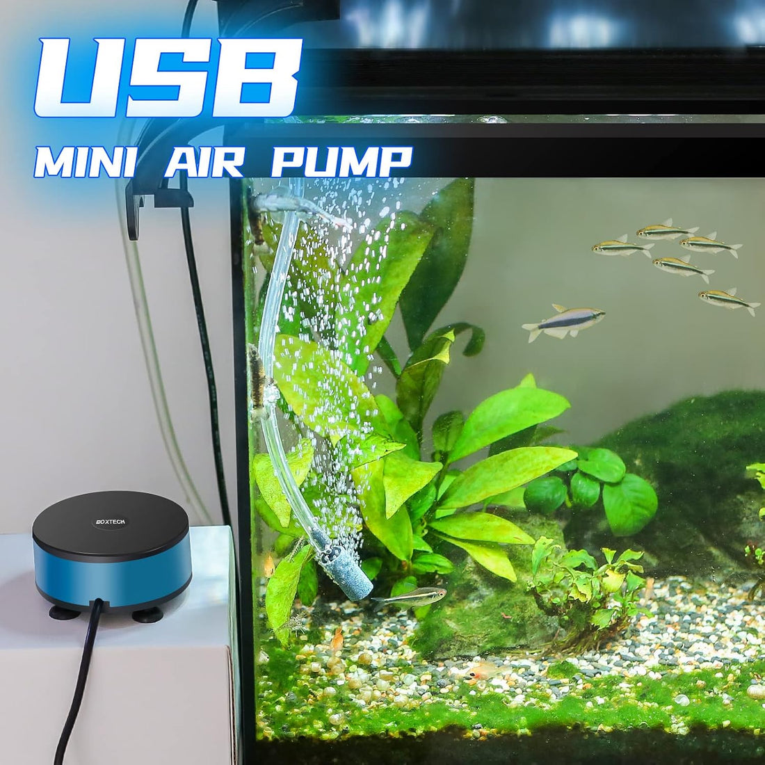 UPETTOOLS Mini USB Aquarium Air Pump, Quiet Fish Tank Oxygen Pump