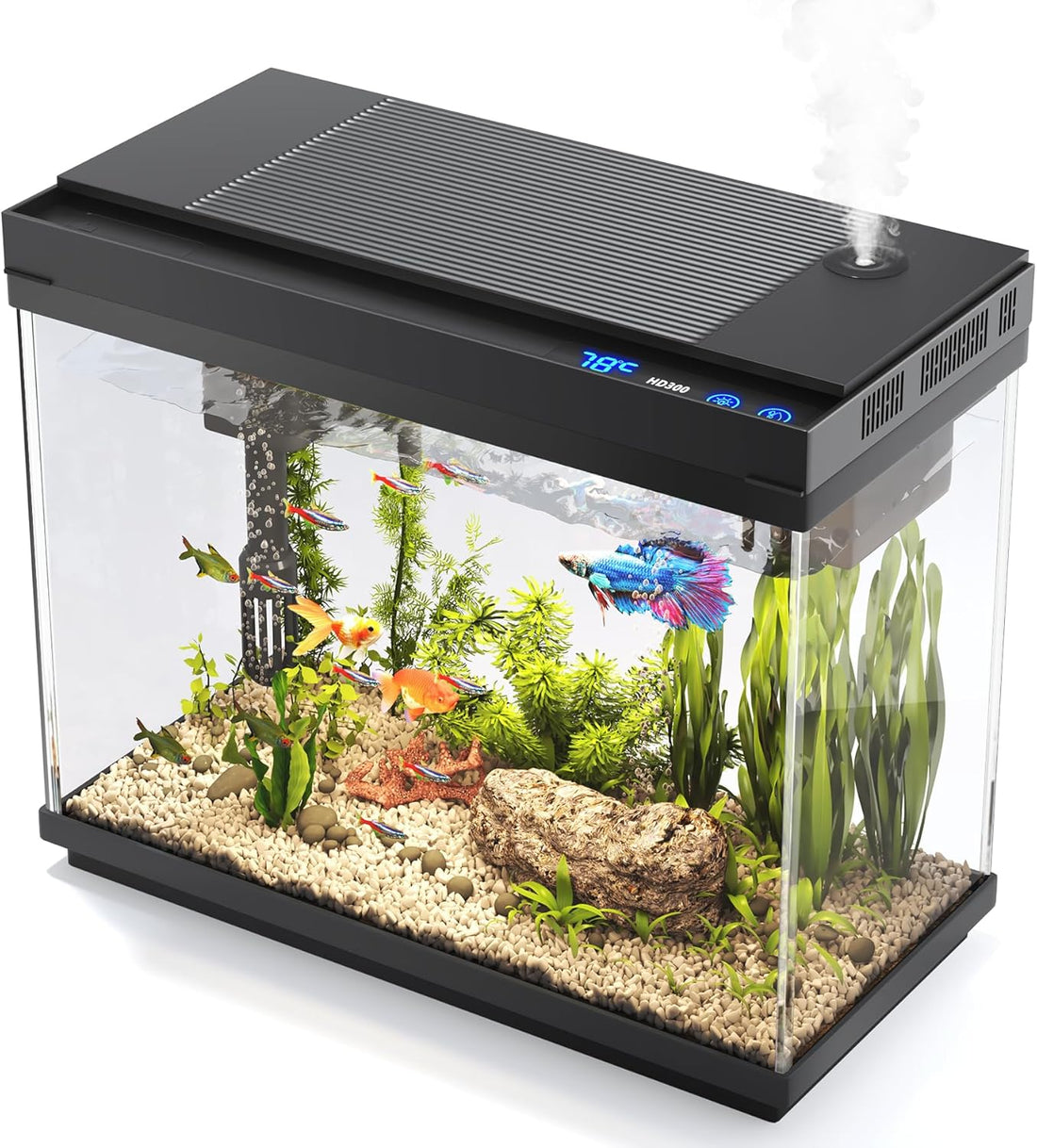 Vehipa Fish Tank, 2.4-Gallon Aquarium Starter Kit with 3-in-1 Quiet
