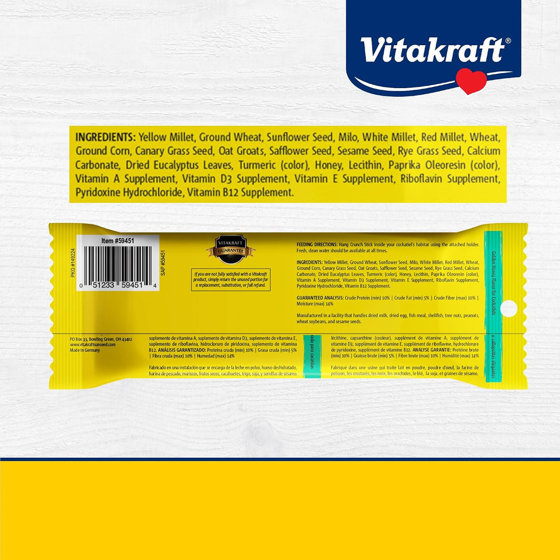 Vitakraft Crunch Sticks Cockatiel Treats Golden Honey Flavor