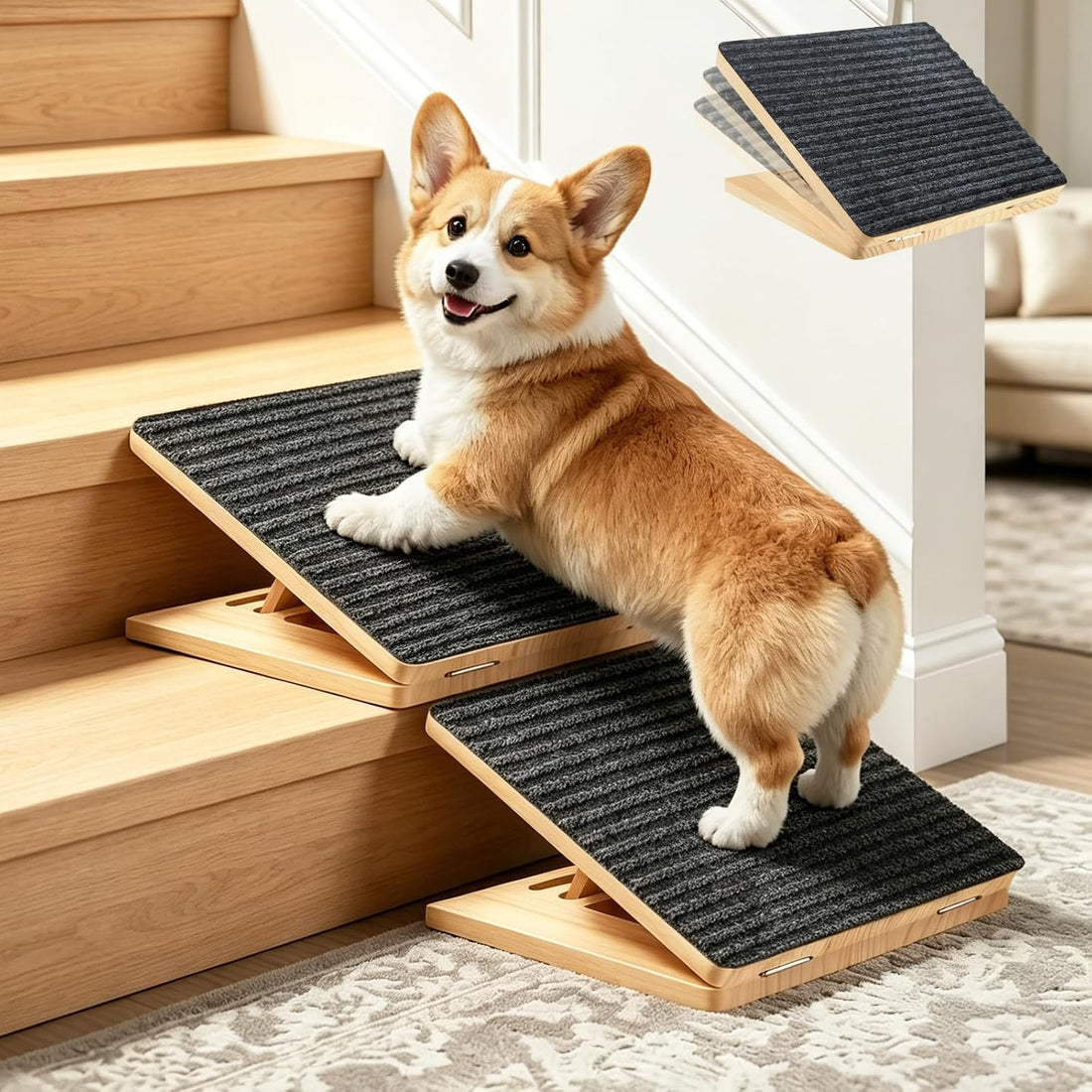 Adjustable Dog Ramp for Stairs - 3 Pack, Dog Stairs for Small Dogs