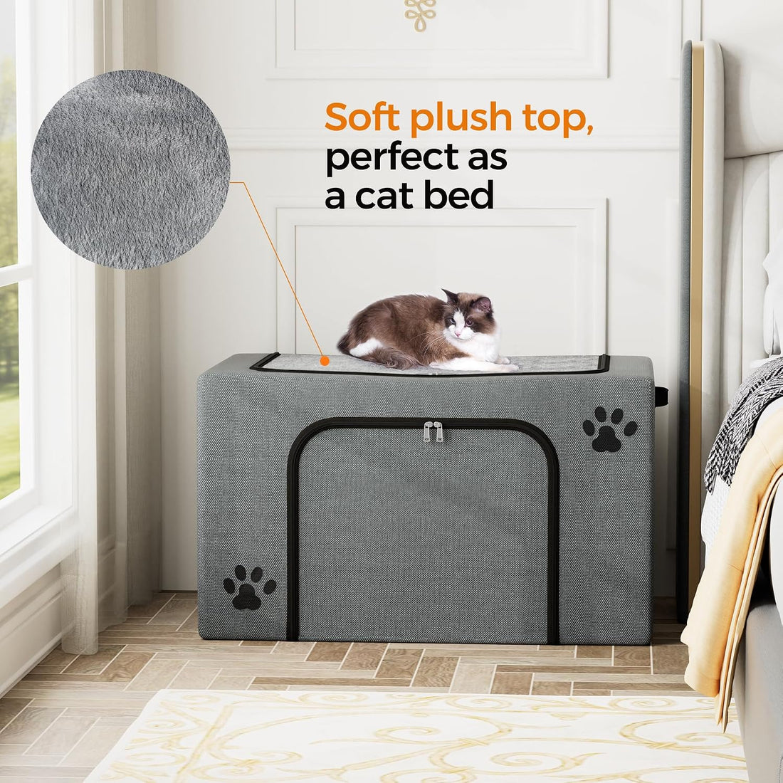 Hidden Cat Litter Box Enclosure with Cat Bed
