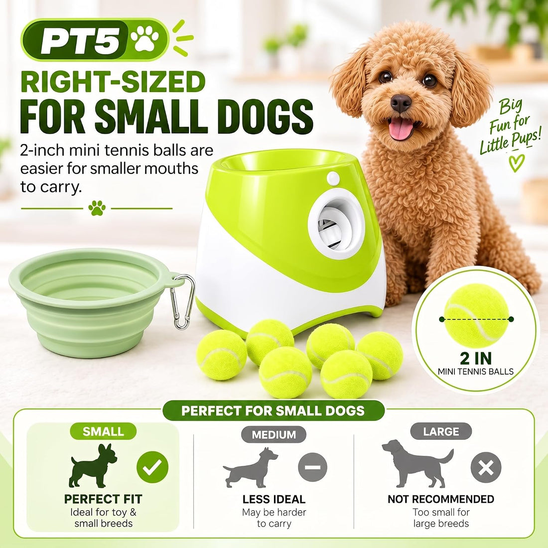 PT5 Automatic Dog Ball Launcher for Small Dogs