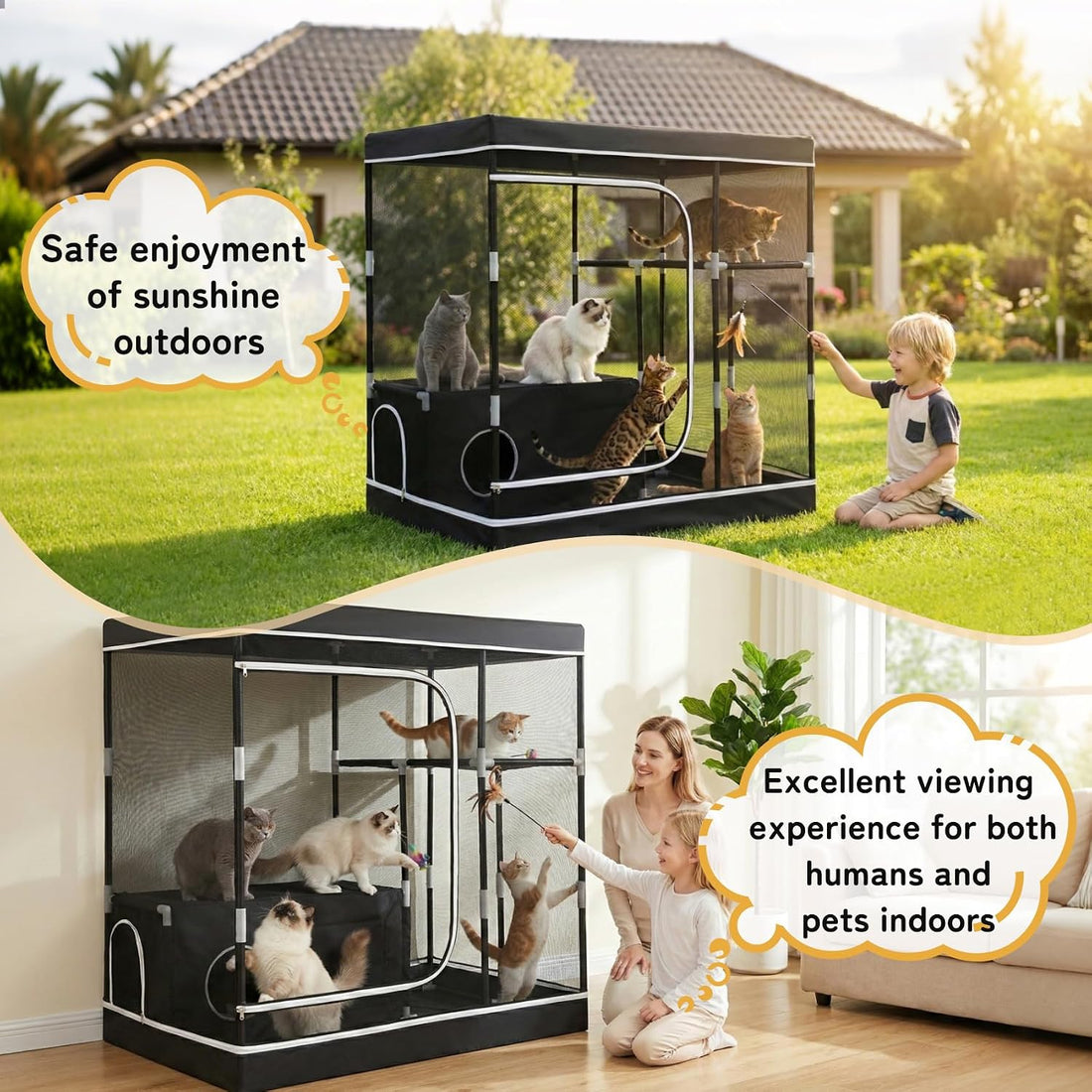 Spacious Catio Indoor Outdoor Cat Enclosure, Multi‑Level Cat Cage