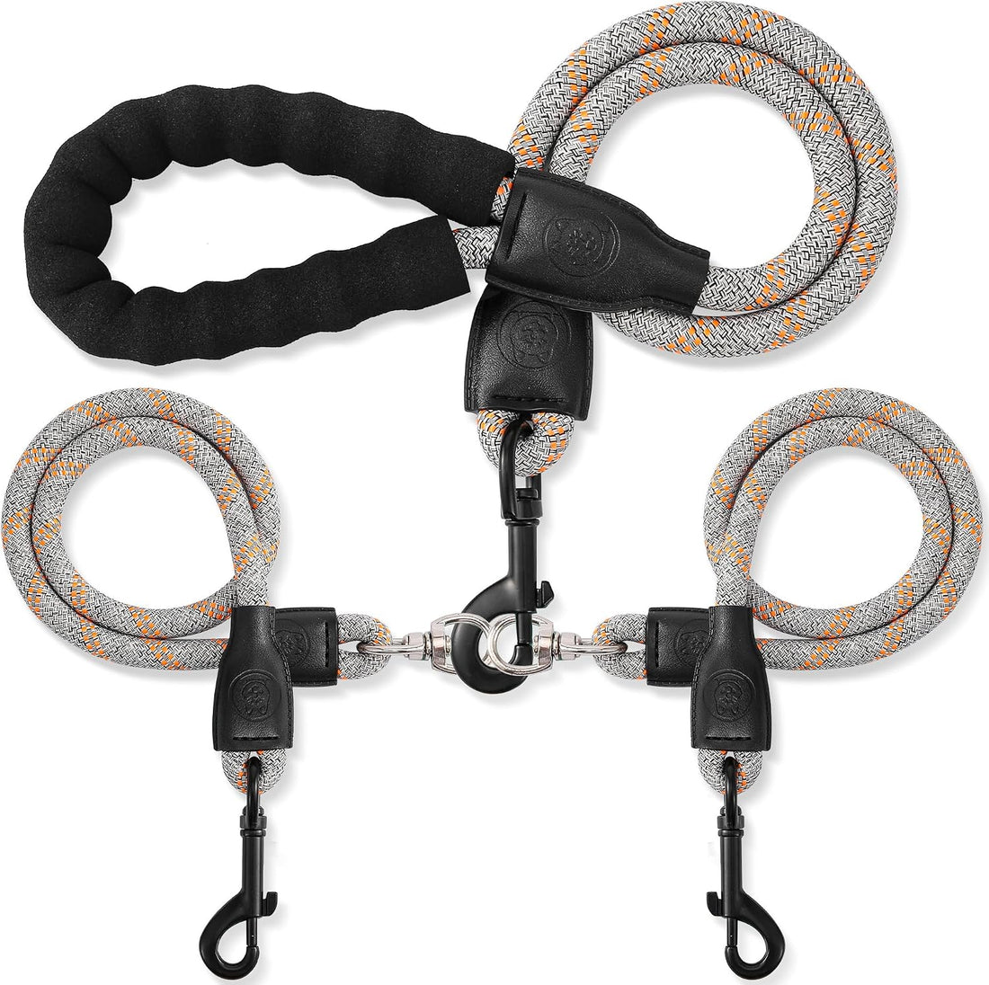 Double Dog Leash, No Tangle, Detachable360° Swivel, Reflective Strip