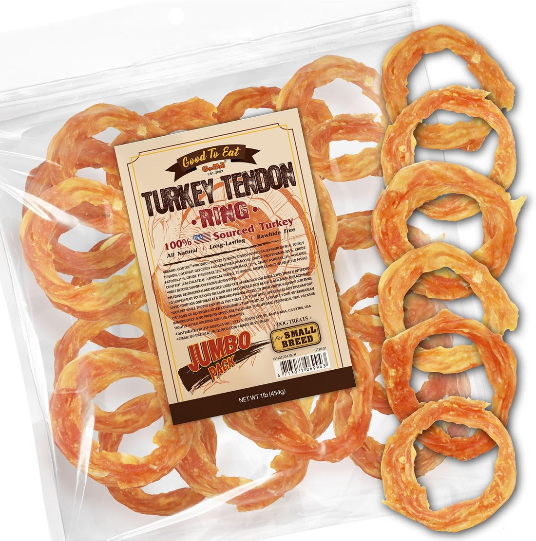 Gootoe Turkey Tendons for Dogs, Natural Chews, Strips, 3 oz Pack