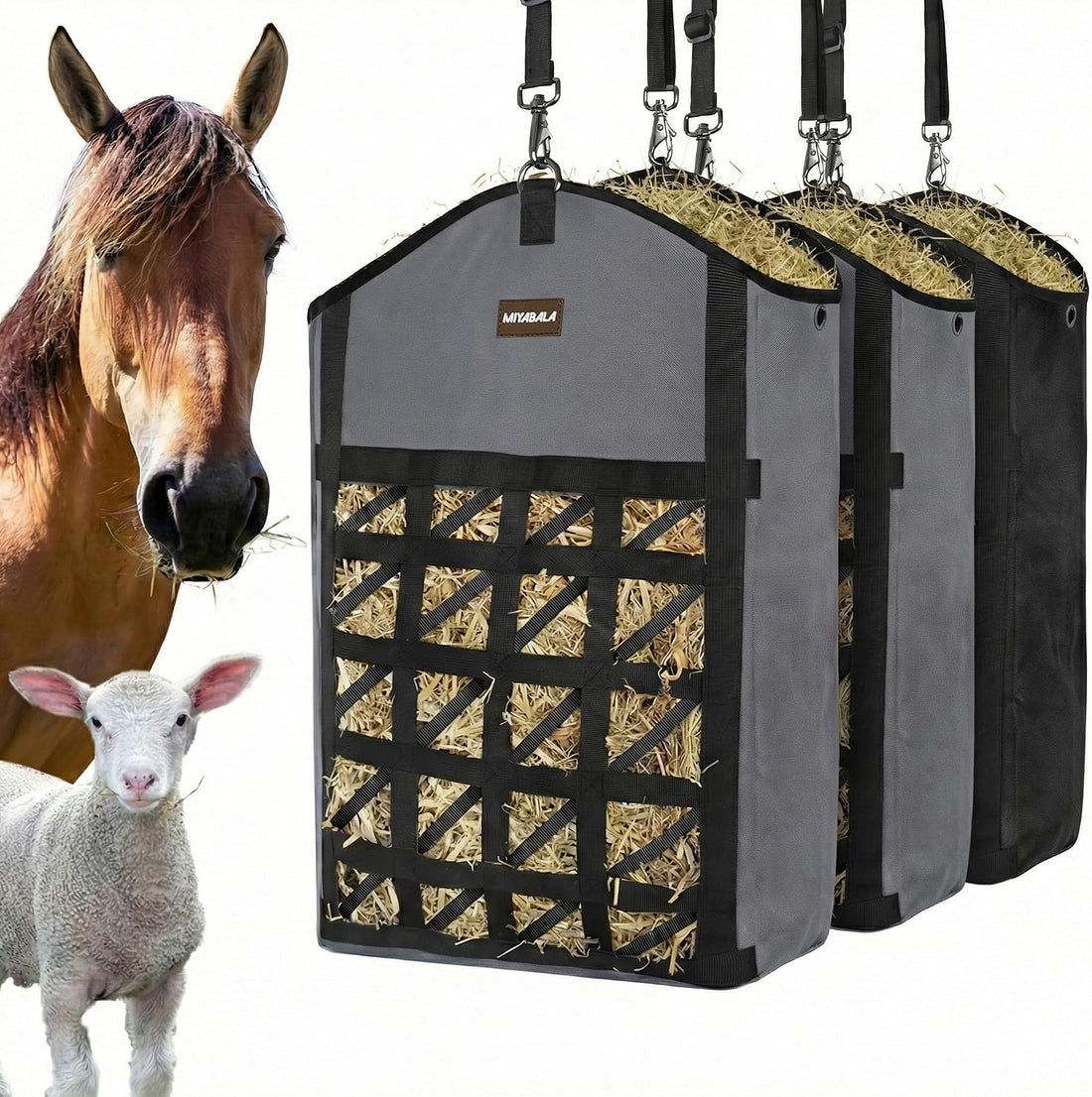 Ultra Slow Feed Horse Hay Bag Net Front, 3Pack (1 Black +2 Purple)