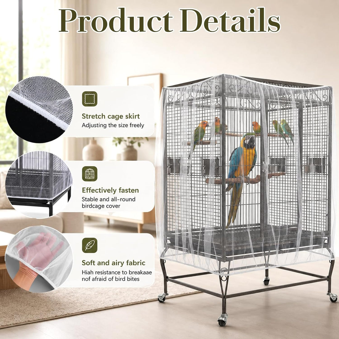 Large Bird Cage Seed Catcher Universal Bird Cages Net Cover