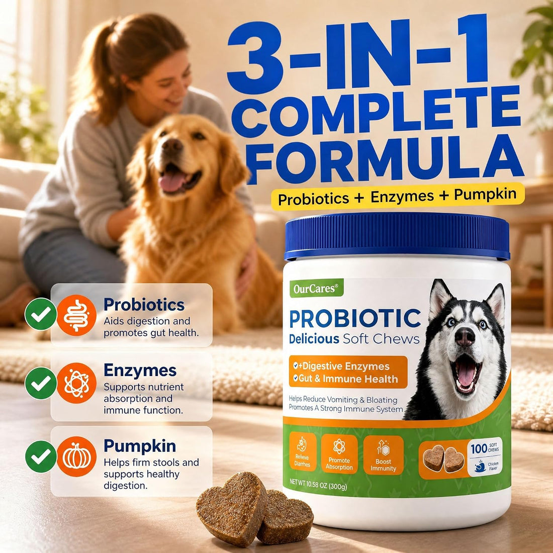 Probiotics for Dogs – Probiotic Chews with 4.8 Billion CFU