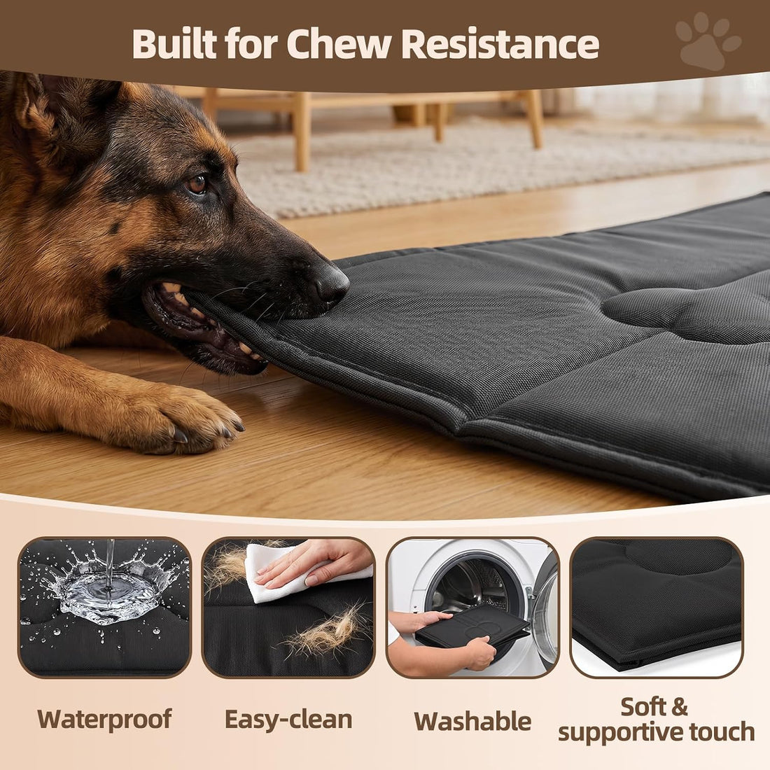 Chew Resistant Dog Crate Pad, 8 Layer Waterproof Dog Bed