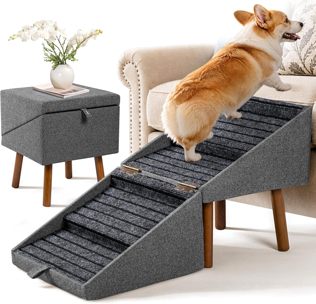 17" H Foldable Pet Steps for Sofa, Non-Slip Ramp Stairs
