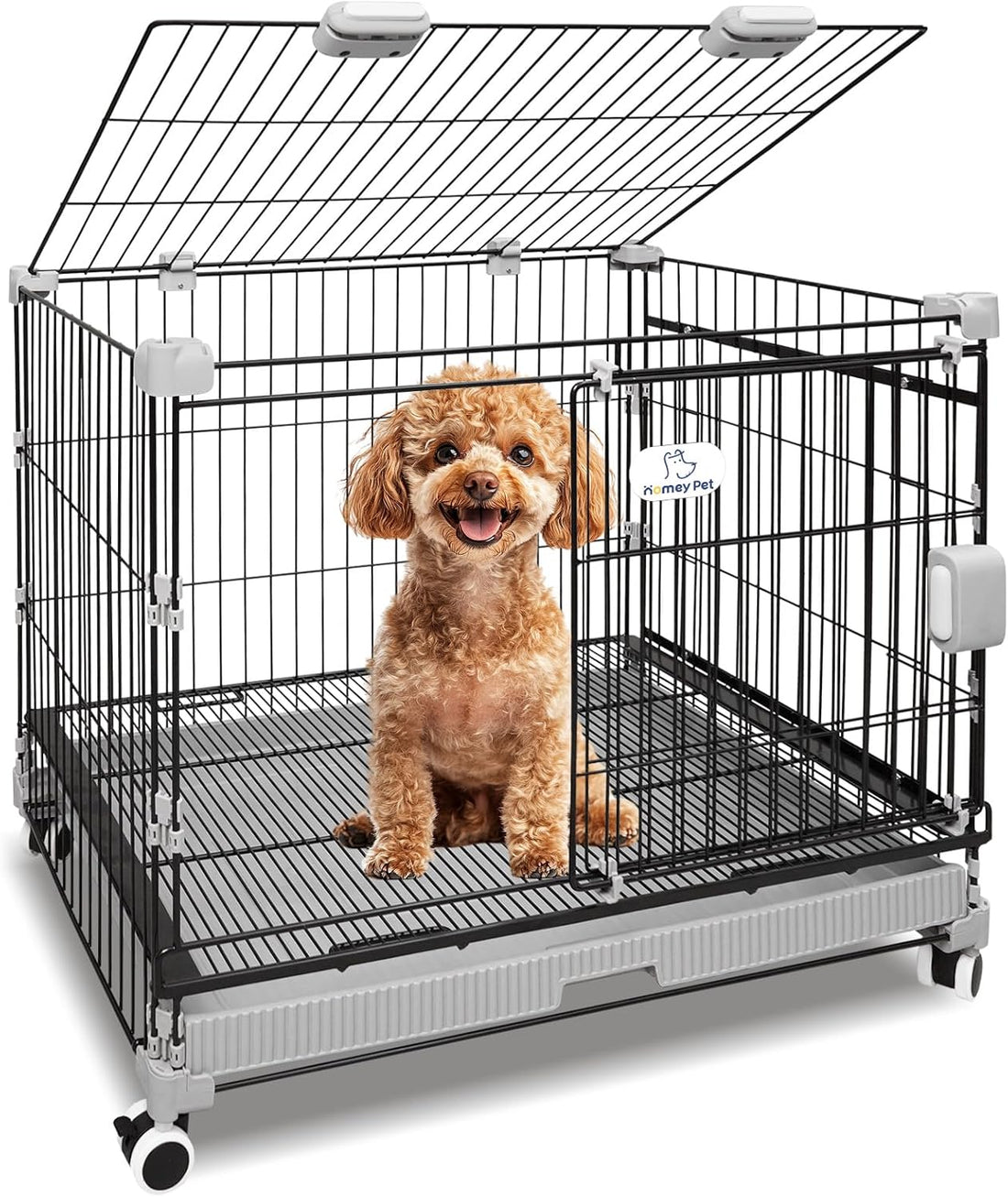 Homey Pet 24 Inch Stackable Small Dog Crate for Puppy with Wheels