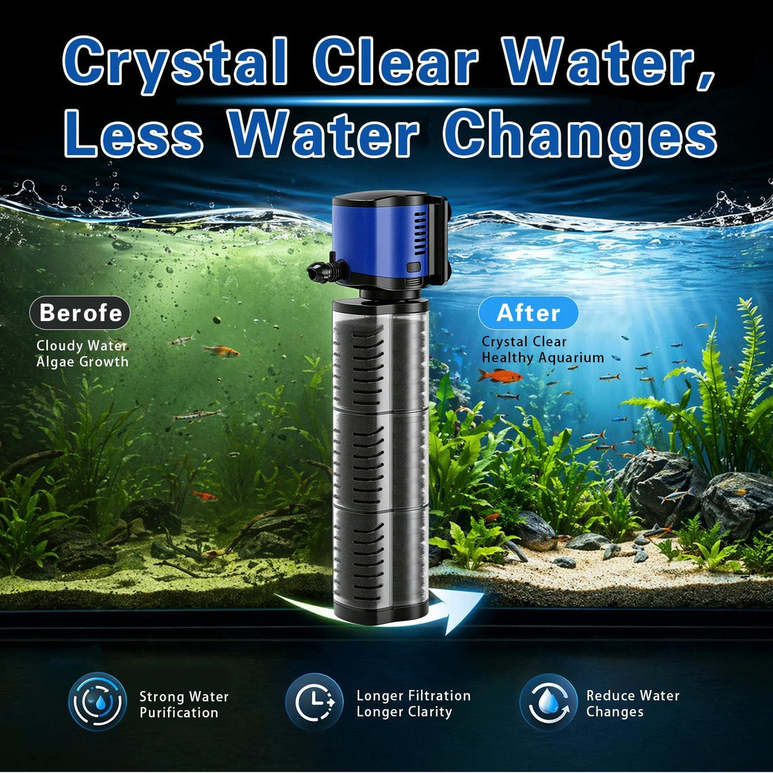 COOSPIDER Aquarium Filter 260GPH Fish Tank Filter for 30-75 Gallon