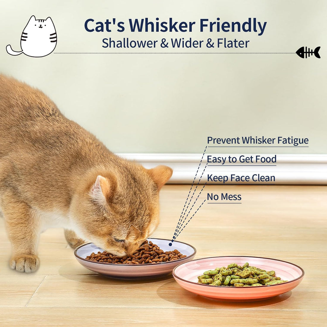 Selamica 6 Inch Ceramic Cat Bowls, Set of 6