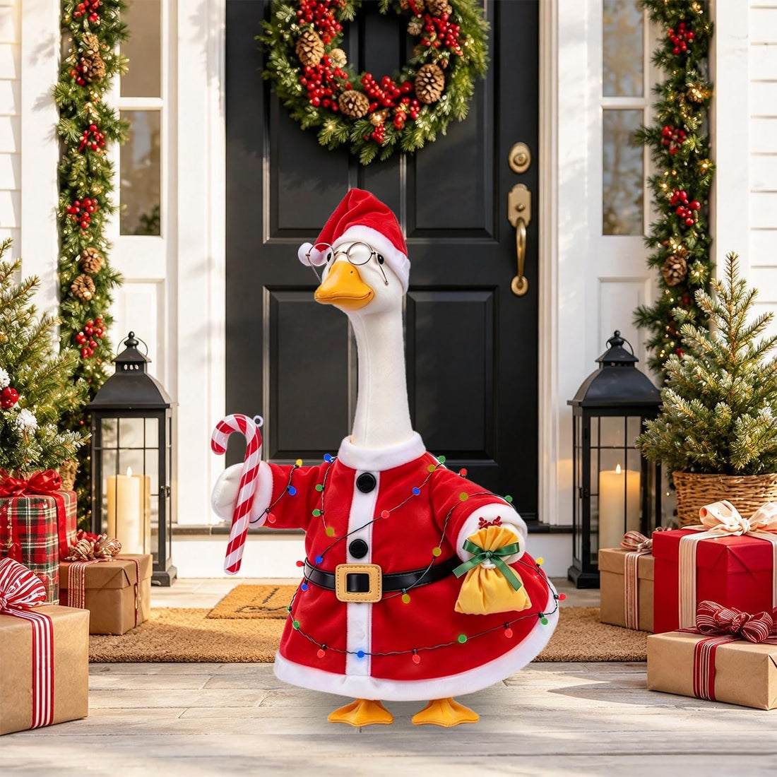 Christmas Porch Goose Outfits Santa Claus Costume for 23 Inch Lawn